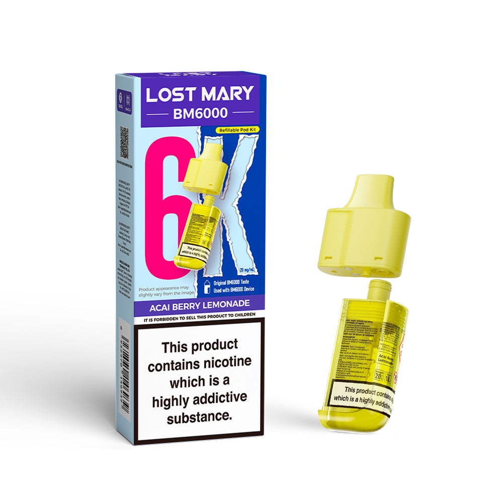 LOSTMARY BM6000 Refillable Pods, 2% Nic - 5 Packs