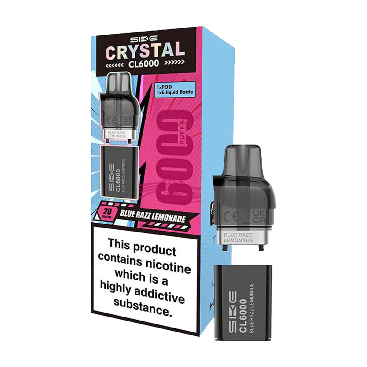 SKE Crystal CL6000 Puffs PODS TPD 2% NIC Replaceable E-liquid