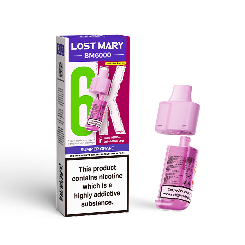 LOSTMARY BM6000 Refillable Pods, 2% Nic - 5 Packs