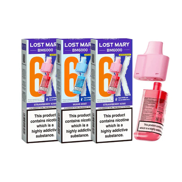 LOSTMARY BM6000 Refillable Pods, 2% Nic - 5 Packs