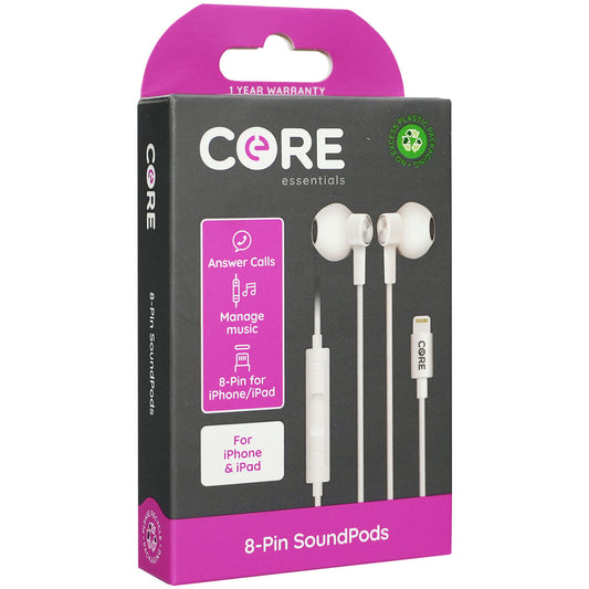 Core Sounds Pods 8-Pin – 1 Pack | Premium Wired Earphones for iPhone