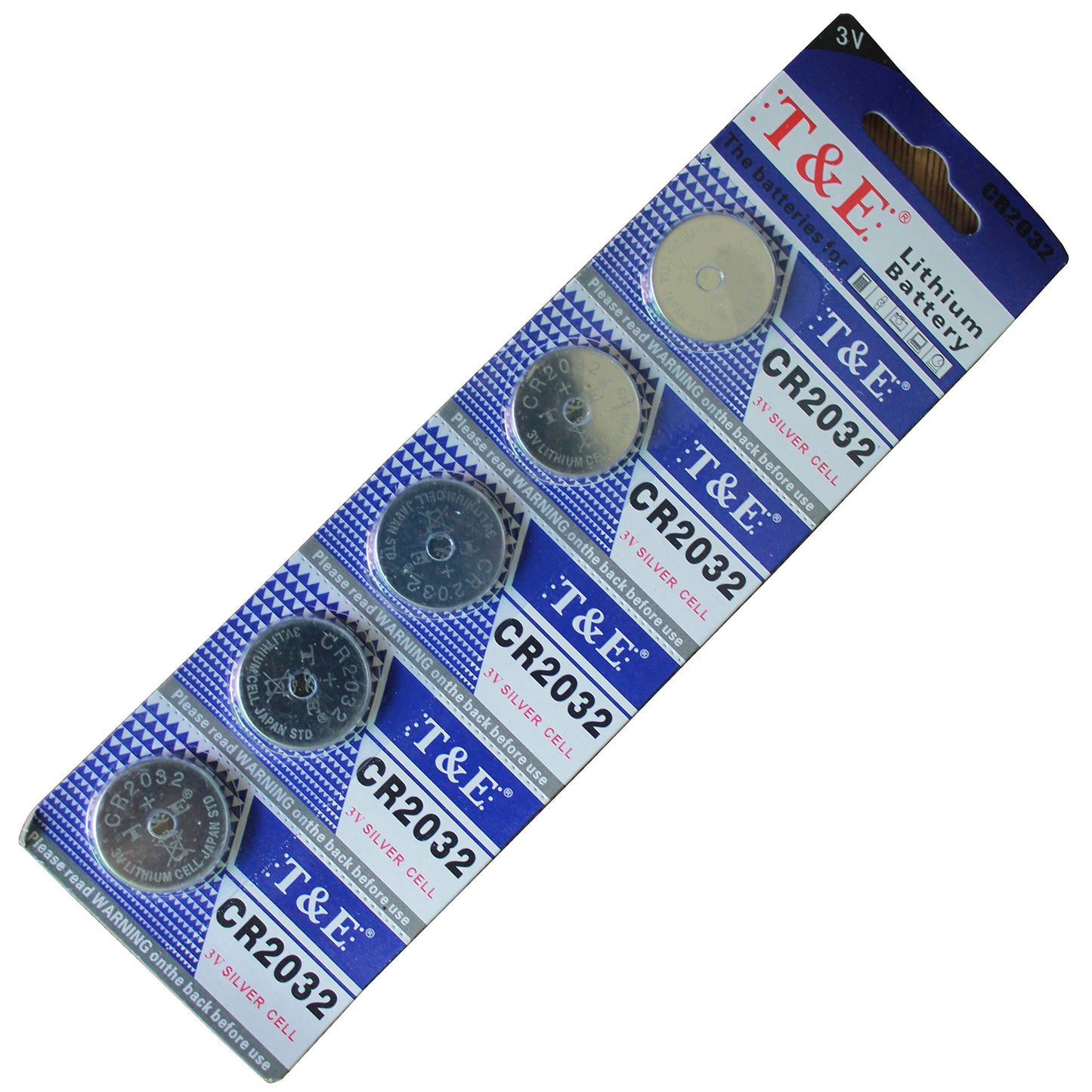 T & E CR2032 Lithium Coin Cell Batteries – 5 Pack (Single)