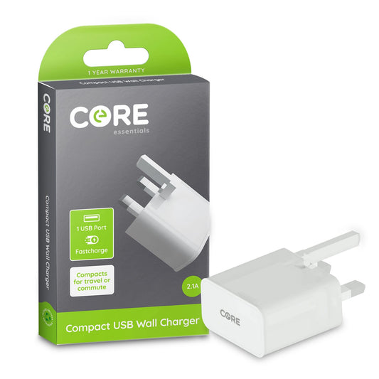Core Single USB Compact Wall Charger 2.1A – Fast Charging Adapter (1 Pack)