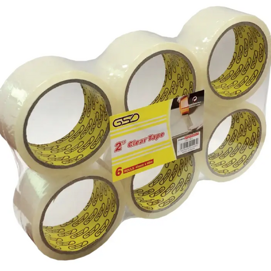 GSD 2” Clear Parcel Tape Roll – 6 Pack | Strong Adhesive Packaging Tape
